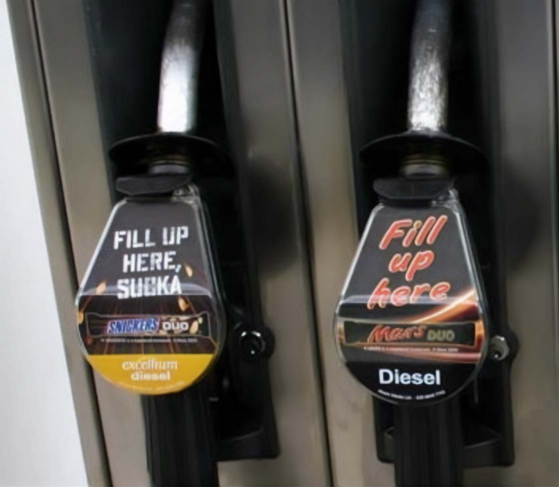 Image of Chocolate bar petrol pump advertising